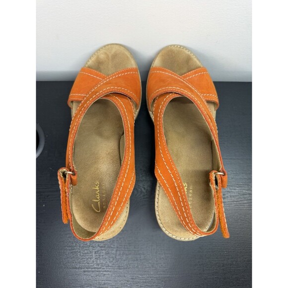 Clarks Aisley Tulip Sandals Suede Wedge Heels Slingback Orange Women’s Sz 8 - Picture 8 of 10